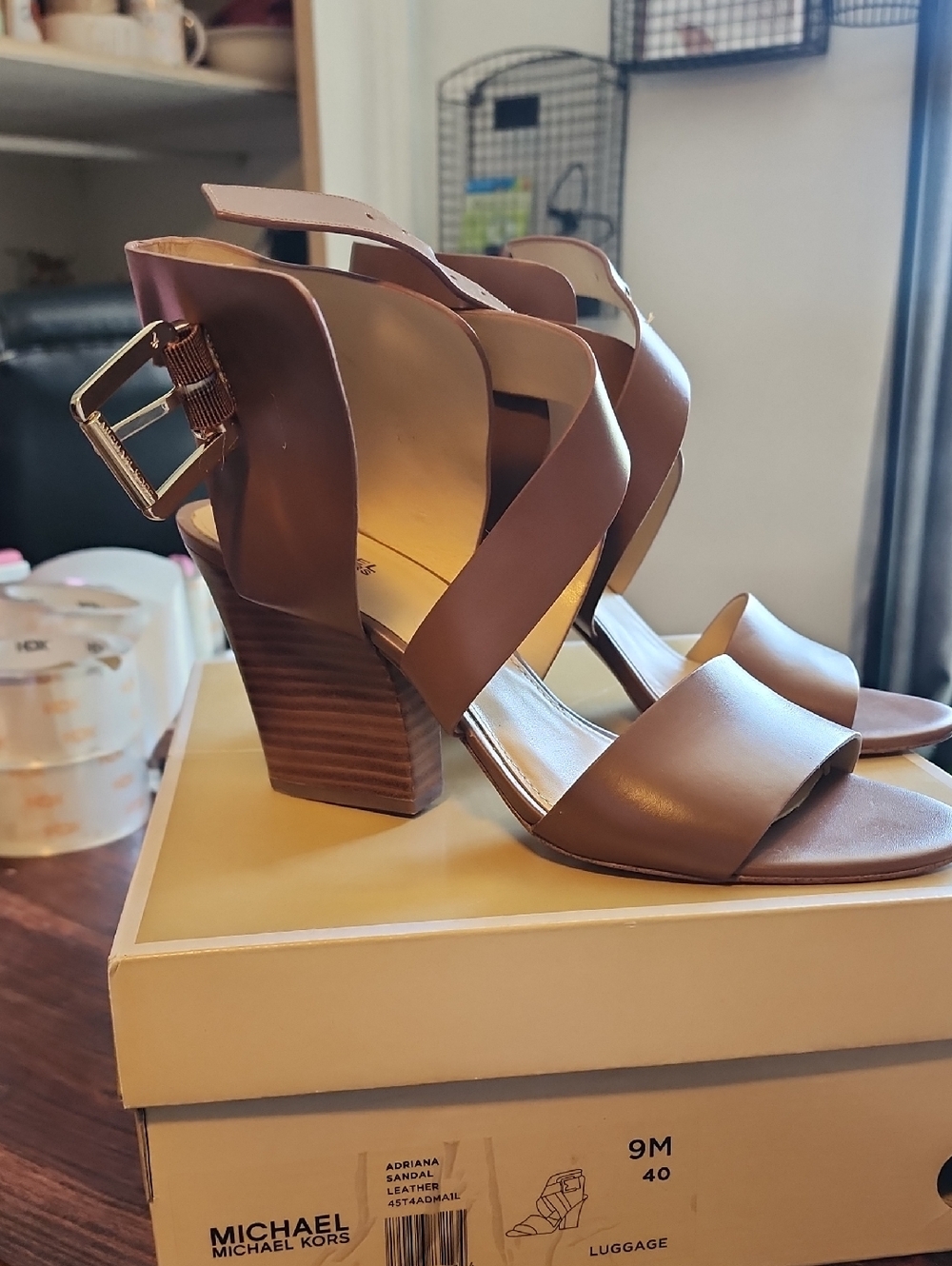 MICHAEL Michael Kors Luggage Brown Strappy Block Heel Sandals Size 9